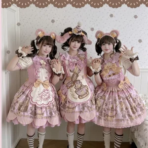 Bear Biscuit SP - Kawaii Lolita Bear Printed Dress Set with Bows